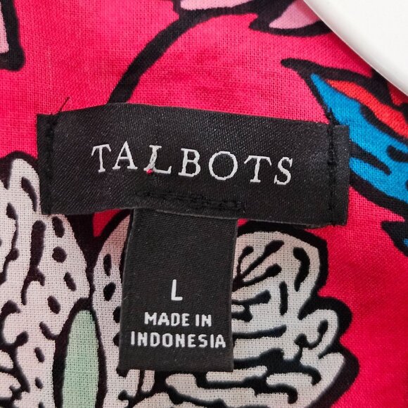 Talbots Floral Print Button-Up Blouse Large Long Sleeve Vibrant Pink Red - Picture 7 of 10